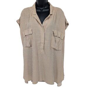 LOFT Tunic Top Women Size XL Henley Striped Popover Minimalist Coastal Nautical